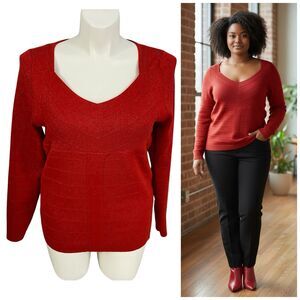 Lane Bryant Sweater Womens Sz 14/16 Red Metallic Knit Top Workwear Office Party